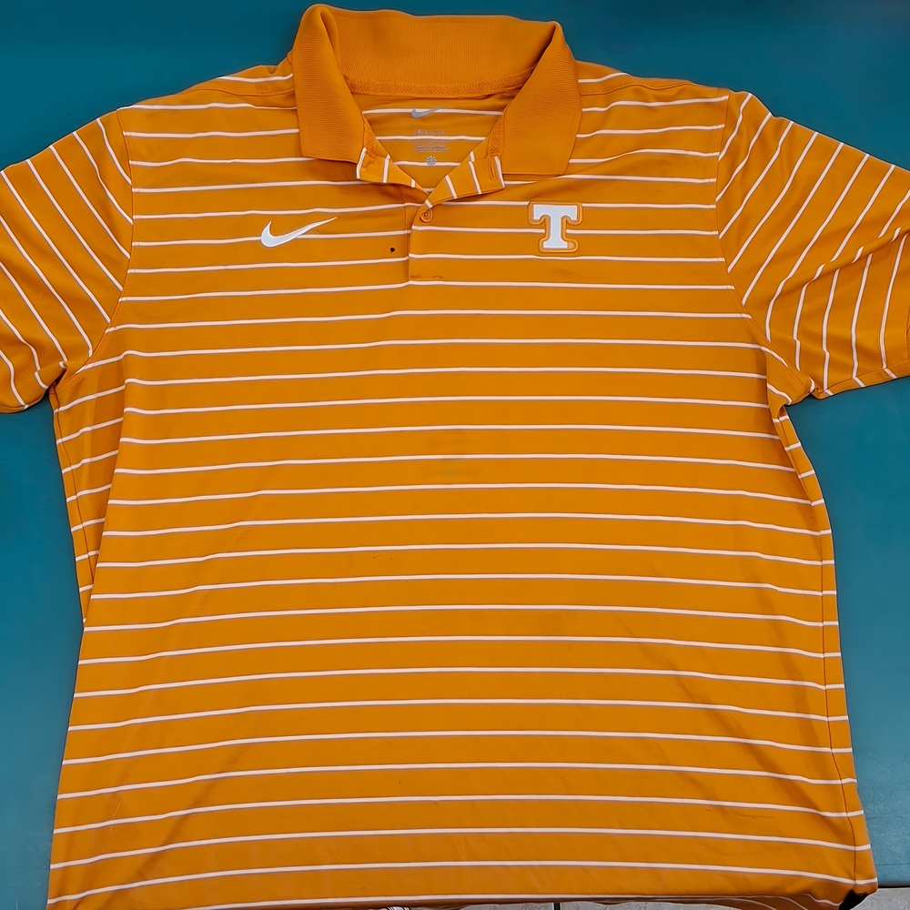 Nike Men's Polo Shirt in Orange with White Stripes